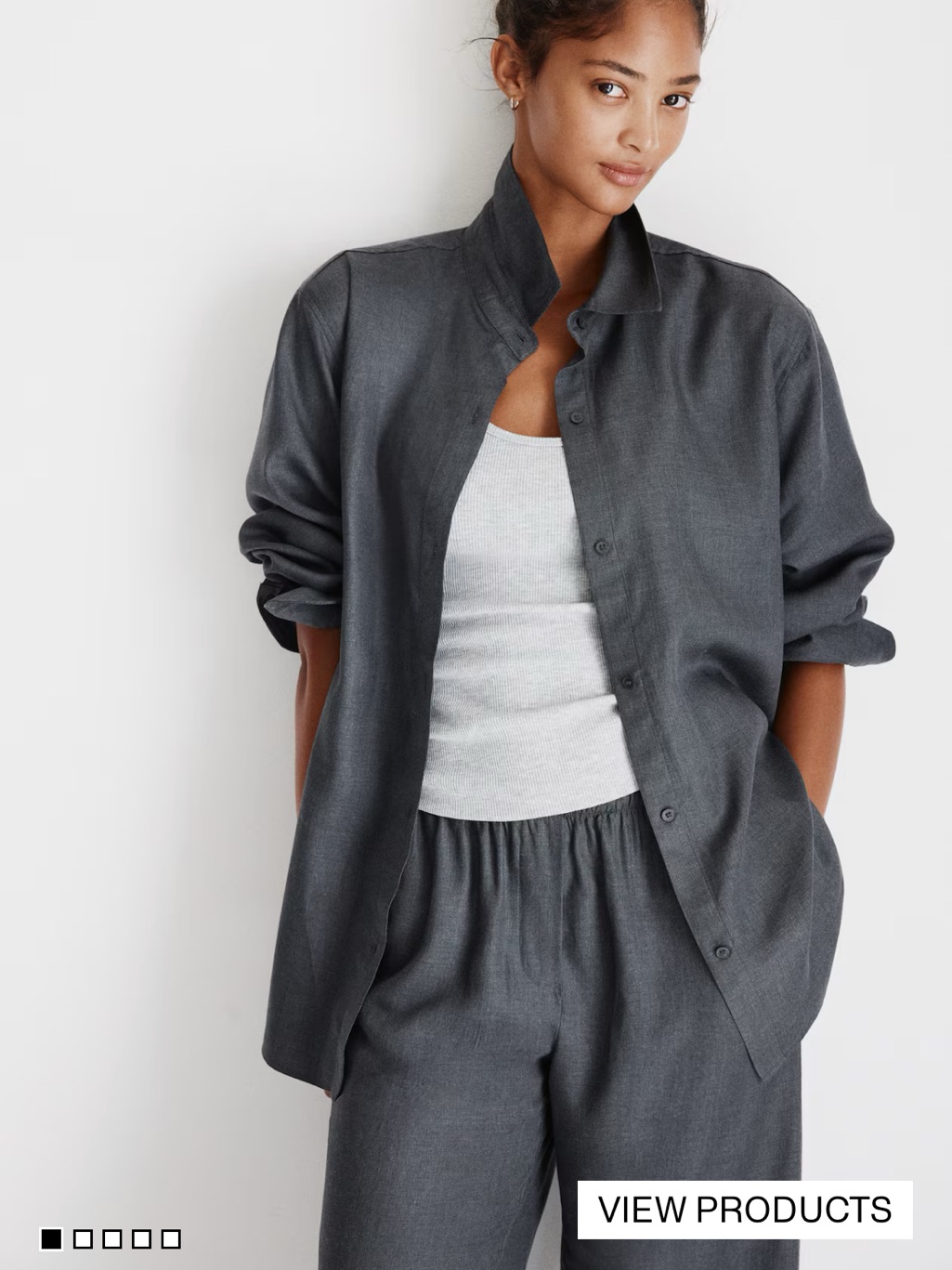 H&M Dark Gray Button-Front Shirt Jacket